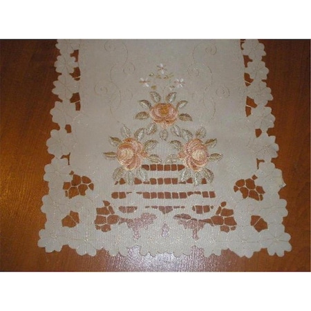 Fastfood SY07007-1472 14 x 72 in. Embroidered Peach Rose And Lacy Cutwork Table Runner, Ivory FA2570247